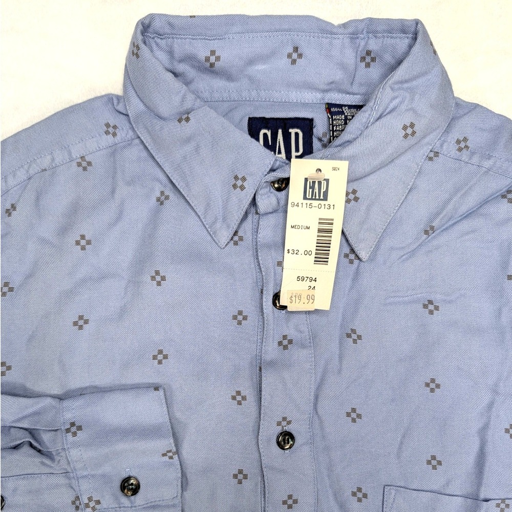 GAP NWT Vintage Mens Button Down Shirt Long‎ Sleeve Medium Blue Geometric Print